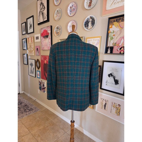 RUSS 80s Union Label Plaid Wool Blend Blazer Jacket Green Gold Button Women's‎ - Picture 6 of 7